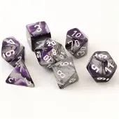 Chessex Gemini Paars-Steel/Wit Polydice Dobbelsteen Set (7 stuks)
