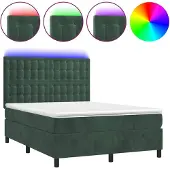 vidaXL Boxspring met matras en LED fluweel donkergroen 140x190 cm
