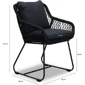 BUITEN living Portofino dining tuinstoel | touw + RVS | zwart 1 persoon