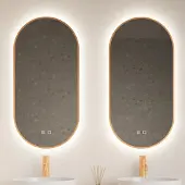 Gliss Design Spiegel Aura 50x100cm Koper Ovaal Met LED Verlichting & Geintegreerde Spiegelverwarming