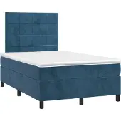 vidaXL Boxspring met matras fluweel donkerblauw 120x190 cm