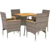 vidaXL 5-delige Loungeset met kussens poly rattan en acaciahout grijs