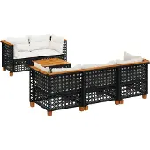 vidaXL 6-delige Loungeset met kussens poly rattan zwart