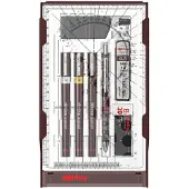 Rotring Isograph-pennenset technische pen en vulpotlood collegeset | 3 fineliners (0,25 mm, 0,35 mm, 0,5 mm) en mechanisch vulpotlood (0,5 mm) plus accessoires | 9 stuks