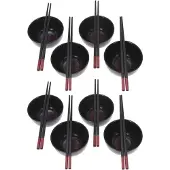 Excellent houseware 16-delige sushi serveer set voor 8 personen - keramiek - zwart - Bordjes