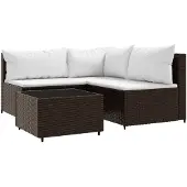 vidaXL 4-delige Loungeset met kussens poly rattan bruin