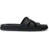Manfield Zwarte leren slippers | Maat 43