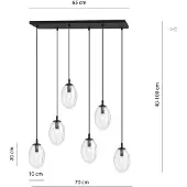 Emibig Hanglamp 6xE14 10W ASTRAL, 6 transparante lampenkappen, model 1265/6