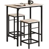SoBuy Bistrotafel - 3-Delig - 2 Stoelen - Bartafelset - Eettafel - 80 x 87 x 50 cm - Eikenhout / Zwart