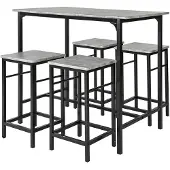 SoBuy Bartafel - 4 Krukken - Bartafelset - 5 Delig - 100 x 87 - 60 cm - tot 120 Kg - Grijs /Zwart