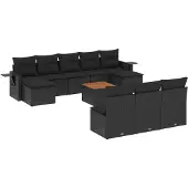 vidaXL 11-delige tuinmeubelset met kussens, zwart, polyrotan