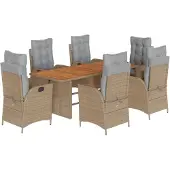 vidaXL 7-delige Tuinset met kussens poly rattan gemengd beige