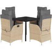 vidaXL 5-delige Tuinset met kussens poly rattan gemengd beige