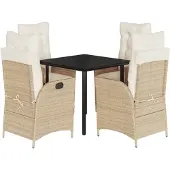 vidaXL 5-delige tuinset met kussens, beige, polyrotan