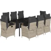vidaXL 9-delige Tuinset met kussens poly rattan lichtgrijs