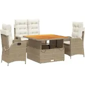 vidaXL 4-delige Tuinset met kussens poly rattan beige