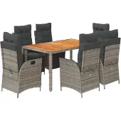 vidaXL 7-delige tuinset met kussens, grijs, polyrotan