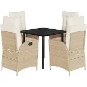 vidaXL 5-delige tuinset met kussens, beige, polyrotan