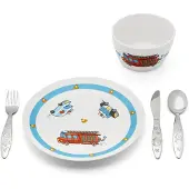 Zilverstad - Kinderservies Hulpdiensten 5-delig porselein/RVS (kinderbestek + servies)