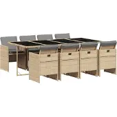 vidaXL 9-delige Tuinset met kussens poly rattan gemengd beige