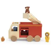 Trixie Houten Brandweerwagen – Speelgoedauto met Ladder en Dieren – FSC Hout – Duurzaam Peuterspeelgoed – Vanaf 18 Maanden