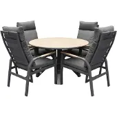 AVH-Collectie Quincy Kota dining tuinset 120xH75 cm rond 5 delig verstelbaar polywood