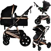 MamaLoes Marly Zwart/Rose 3-in-1 Combi Kinderwagen incl. Autostoel ML050102