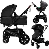 MamaLoes Marly Zwart/Antraciet 3-in-1 Combi Kinderwagen incl. Autostoel ML050103