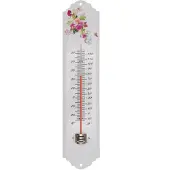 Nature Muurthermometer metaal wit bloemen 30x6,5x1 cm