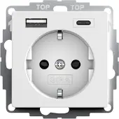 Gira SCHUKO-stopcontact, USB-voeding, 2-voudig, type A/C, systeem 55, zuiverwit, mat, 1 stuk.