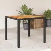 vidaXL Tuintafel met acaciahouten blad 90x90x75 cm poly rattan zwart