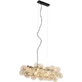 QAZQA Design hanglamp zwart met amber glas 8-lichts - Uvas