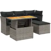vidaXL 6-delige tuinmeubelset met kussens, grijs, polyrotan