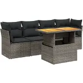 vidaXL 5-delige Loungeset met kussens poly rattan grijs