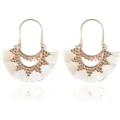 Deja Jewels Bohemian Gouden Oorbellen met Witte Franje Waaierhangers