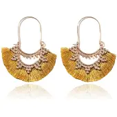 Deja Jewels Bohemian Goudkleurige Oorbellen met Gele Franje Waaierhangers