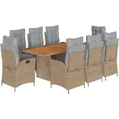 vidaXL 9-delige Tuinset met kussens poly rattan gemengd beige