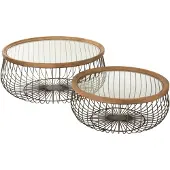 J-Line Set van 2 salontafels rond metaal/glas zwart