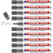 Edding 3000 permanent marker - grijs - 10 stiften - ronde punt 1,5-3 mm - water en wrijfvast - voor karton, kunststof, hout, metaal, etc. - alcohol markers voor volwassenen