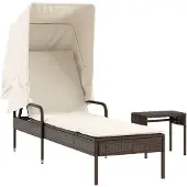 vidaXL Ligbed met luifel en tafel poly rattan bruin