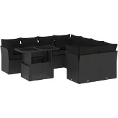 vidaXL 9-delige Loungeset met kussens poly rattan zwart