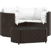 vidaXL 4-delige Loungeset met kussens poly rattan bruin