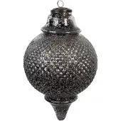Clayre & Eef Kerstbal Ø 16x27 cm Zwart Glas Kerstboomversiering Zwart Kerstboomversiering