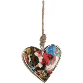 Clayre & Eef Kersthanger 10x2x10 cm Rood Hout Hartvormig Kerstman Rood