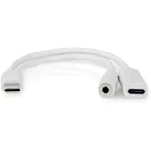 Nedis USB-C Adapter | USB 2.0 | USB-C Male | USB-C Female / 3,5 mm Female | 0.10 m | Rond | Vernikkeld | PVC | Wit | Doos - CCGB64922WT01
