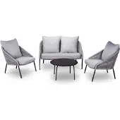 Denza Furniture Natal stoel-bank loungeset 4-delig | touw + aluminium | grijs 4 personen, 5 personen