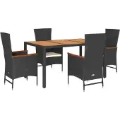 vidaXL 5-delige Tuinset met kussens poly rattan zwart