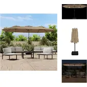 vidaXL Parasol dubbel dak met LED 449x265 cm taupe