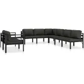 vidaXL 8-delige loungeset voor de tuin met kussens, aluminium, antraciet