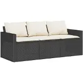 vidaXL Tuinbank 3-zits met kussens poly rattan zwart